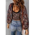 thumbnail image 1 of ABPHQTO Top corto con estampado floral de Paisley con volantes para mujer, 1 of 5