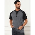 thumbnail image 4 of DARING DIVA Men's Raglan Henley Retro Short Sleeve Button Down T-Shirt M Dark Gray, 4 of 7