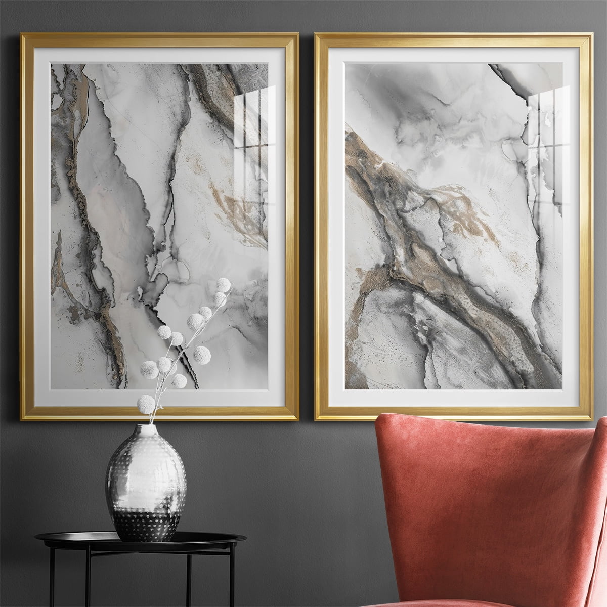 Wexford Home Abstract Ink Fantasy I Premium Framed Print, 22.5" x 30.5" - Ready to Hang, Gold (Set of 2)