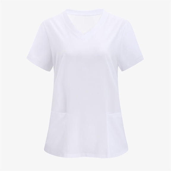 LYMAYTER S-5XL Women Medical Scrub Tops Solid Color Casual Slim Workwear Tops for Hotel/Hospital General