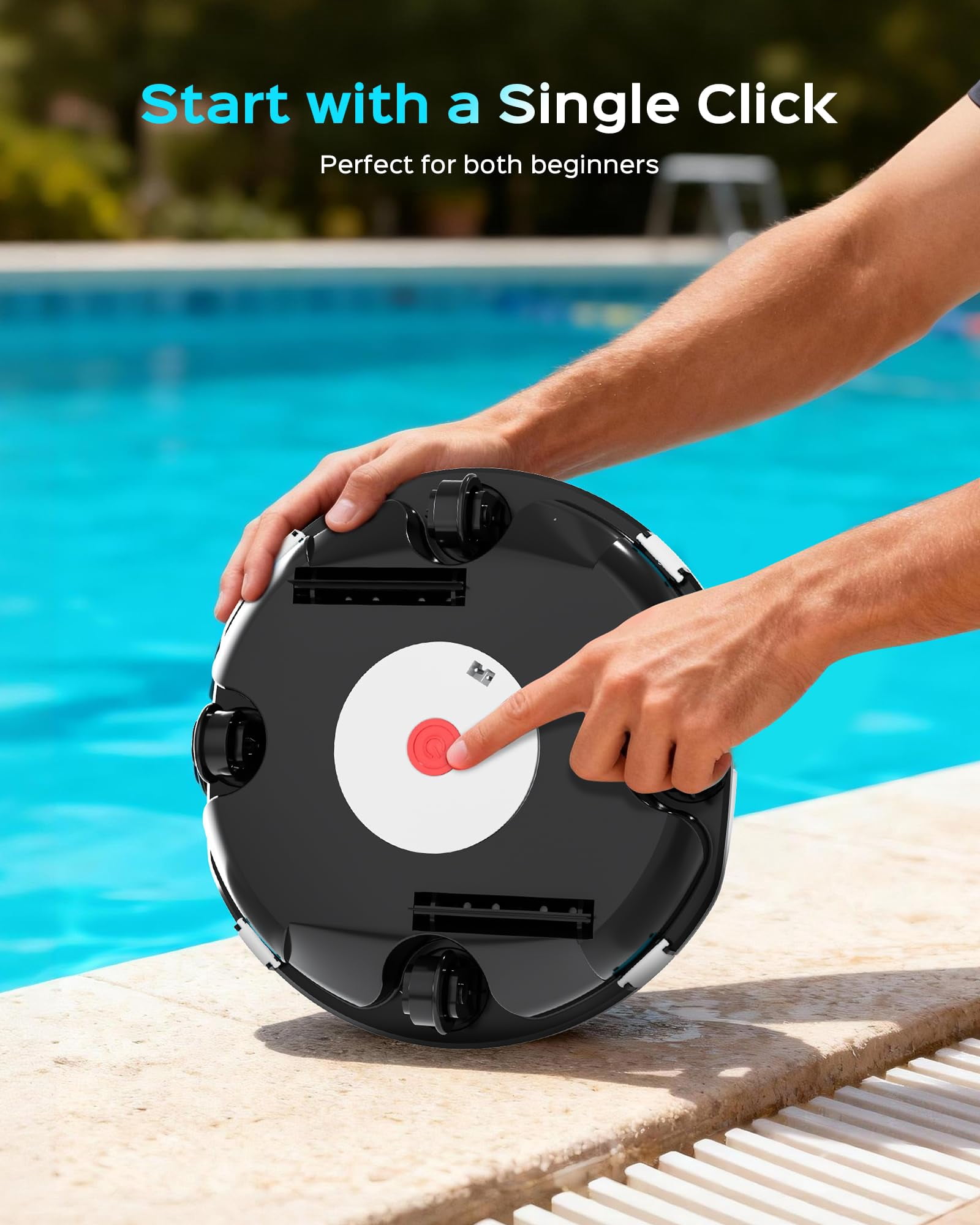 WYBOT Cordless Robotic Pool Cleaner, Lasts 80 Min, Automatic Vacuum for Above-Ground Pools up to 645 Sq.ft,Portable, Self-Parking, Transparent Black