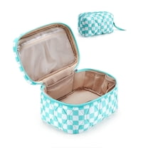 2 Pieces Makeup Bag Large Checkered Cosmetic Bag Capacity Canvas Mix Travel Toiletry Bag Organizer Cute Makeup Brushes Aesthetic Accessories Storage Bag for Women (a)