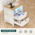 thumbnail image 2 of Hasuit Farmhouse Night Stand for Bedroom, Rustic Vintage White Nightstand with Charging Station and LED Lights, Bedside Table with 2 Drawers and Open Cubby, Retro Side End Side wit, 2 of 6