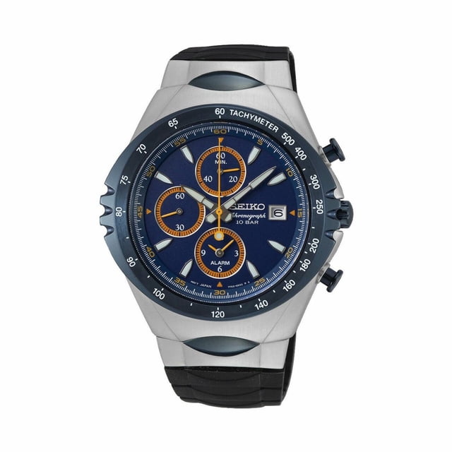 Reloj cronógrafo Seiko SNAF85 Macchina Sportiva con esfera azul de silicona negra para hombre