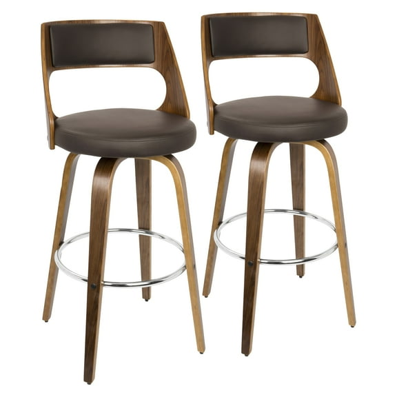 Cecina Mid-Century Modern Barstool with Swivel in Walnut and Brown Faux Leather by LumiSource - Set of 2