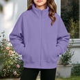thumbnail image 2 of Fesfesfes Girls Full Zip Stand Collar Fleece Jacket with Pockets and Thumbholes, Casual Solid Color Top for Kids School Daily Wear Ages 5-15 Years, 2 of 7