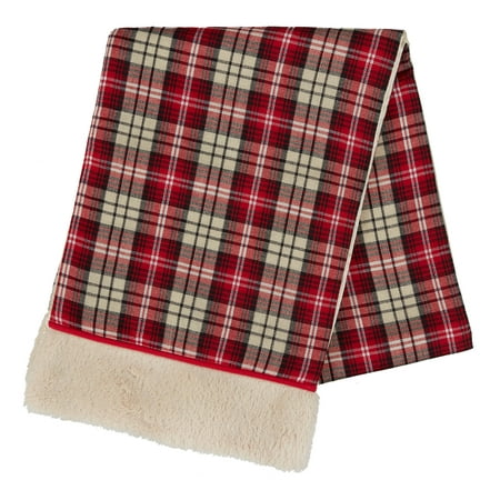 Holiday Time Red Plaid Christmas Table Runner with Neutral Border, 13