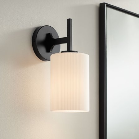 Possini Euro Design Nanni 12" High Modern Wall Sconce Light Lamp Fixture Mount Bathroom Hardwired Matte Black Milk Glass Shade