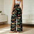 thumbnail image 4 of Womens Pants High Waist Ruched Dinosaur Print Trousers Fashion Casual Long Womens Pants Black L, 4 of 7