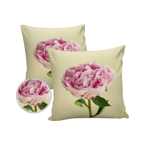 Pack of 2 Outdoor Pillow Covers, Peony Simple Flower Waterproof Square Throw Pillowcase Cushion Decorative Pillow Covers for Couch Patio Tent, 20x20 in