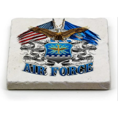 

Natural Stone Coasters  United States Air Force Gifts for Men or Women  USAF Beverage & Beer Coasters  Air Force Eagle Double Flag (1 Piece)