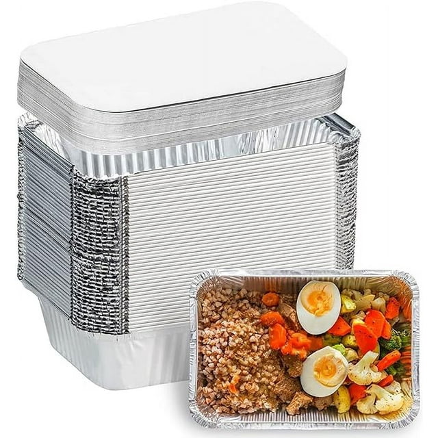 WRAP ON Aluminium Foil Container with Lid 660ml 50pcs. For Food Parcel, Packing, Storing, Takeout Fast Food Containers | Perfect disposable boxes for food