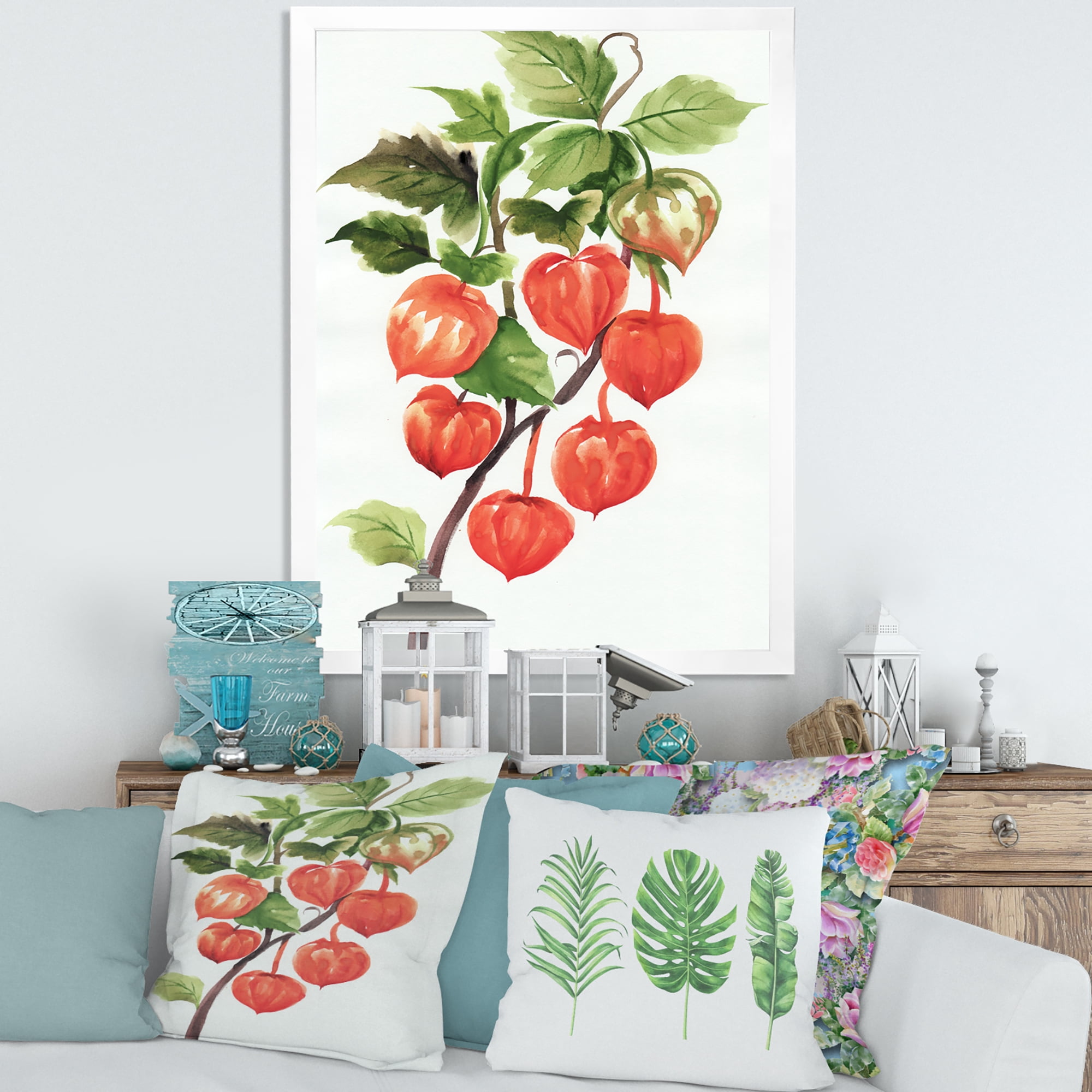 Designart 'A Red Physalis Branch' Traditional Framed Art Print