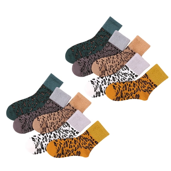 ELAYARD 5 Pairs Women's Thermal Cotton Socks Leopard Print High Tube Warm and Cozy Comfort Fit