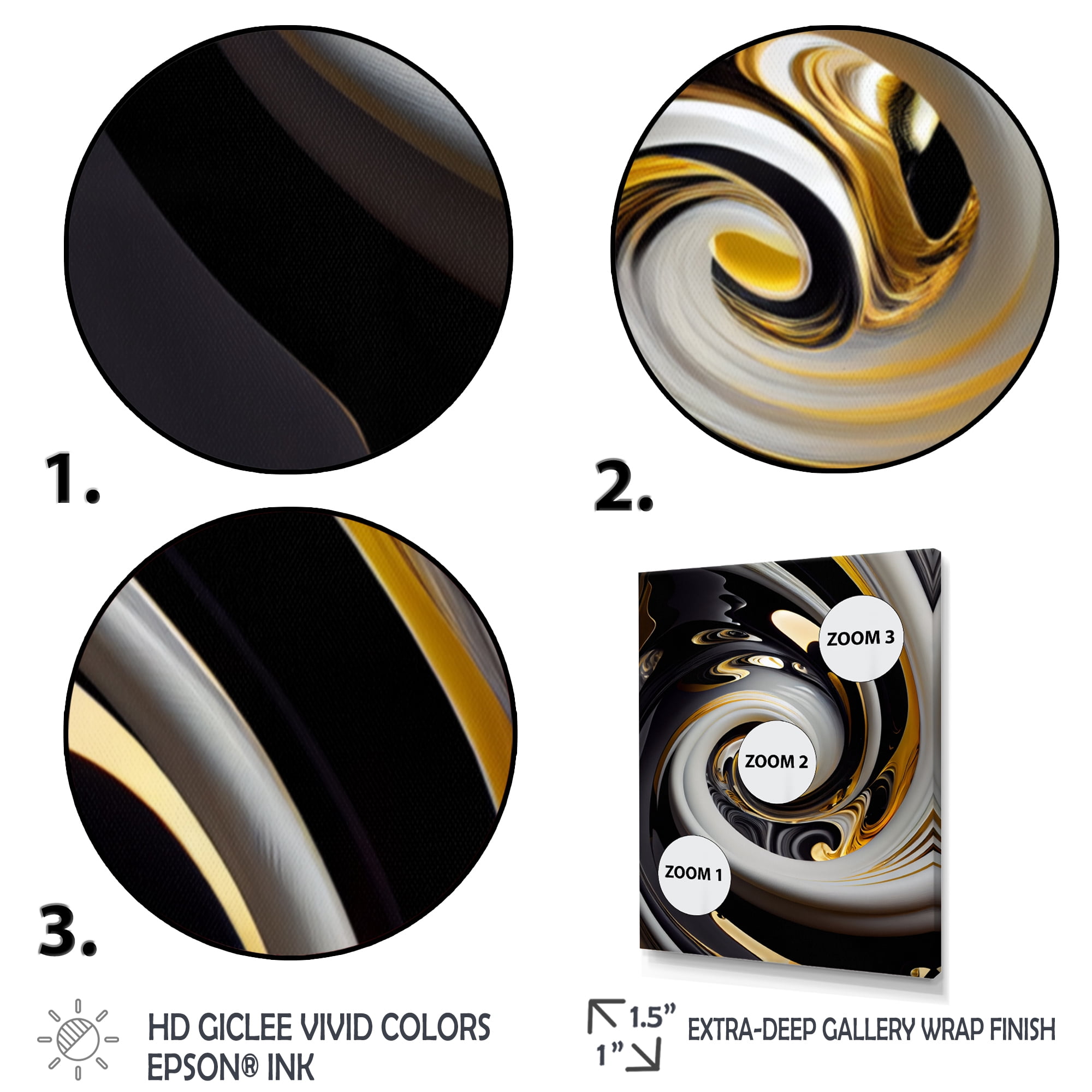 Designart Gold And Black Stained Glass Spiral III Canvas Wall Art