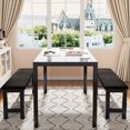 thumbnail image 3 of Dining Table Set for 4, 3-piece Dining Room Table Set with Bench, Breakfast Nook Table Set for Small Space, Modern Kitchen Dining Furniture, White Kitchen Table and 2 Black Velvet Benches, 3 of 11