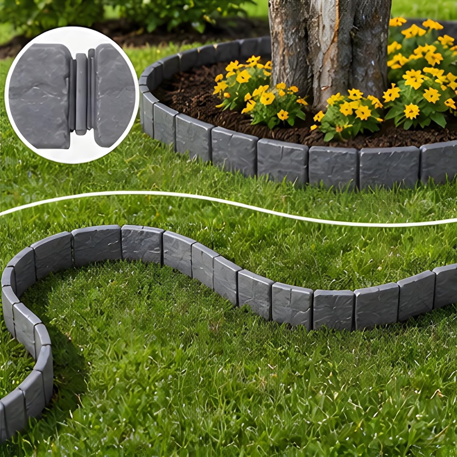 Imitation Stone Garden Fence No Dig Landscape Edging Faux Stone Garden Border Plastic Pound in Edging for Landscaping Flower Beds Yard Decorative Artificial Rock Edgers Bricks
