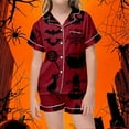 thumbnail image 2 of Silk Pajamas for Girls Halloween Pumpkin Bat Cat Print Satin Pajama Set Short Sleeve Top and Shorts 2 Piece Sleepwear Outfit Theme Party Wear Toddler Pajamas Brick Red 2 Years-3 Years, 2 of 4