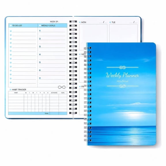 Weekly Planner Spiral Notebook, Undated Schedule Book with PP Cover, 100 GSM Thick Paper, 5.7 x 8.3 Inch, Productivity Journal for Work, School & Home