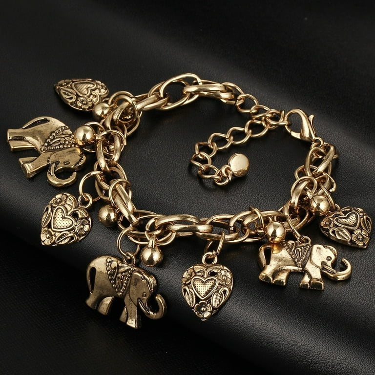 Buy The Gold Elephant and Heart Charm Bracelet | JaeBee Jewelry