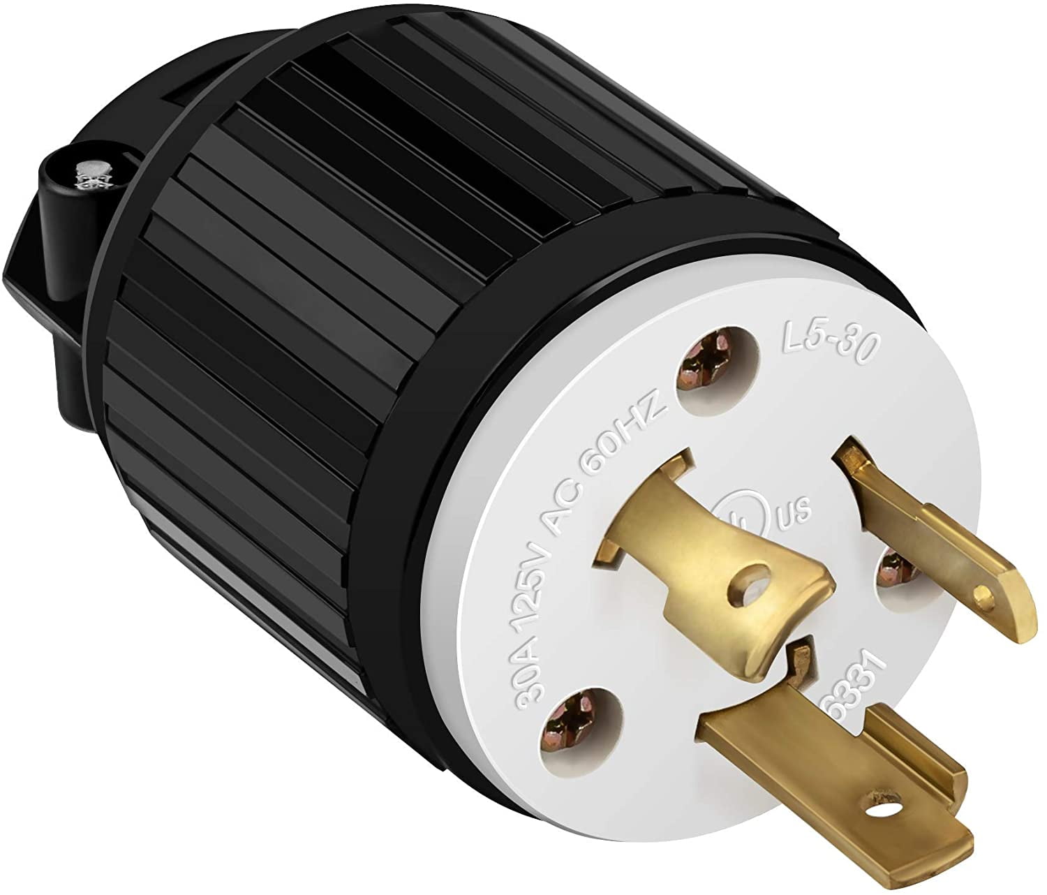 ENERLITES NEMA L5-30P Locking Plug Connector for Generator, Twist Lock Male  Plug, 30 Amp, 125 Volt, 2 Pole, 3 Wire Grounding, Industrial Grade Heavy  Duty, UL Listed, 66450-BK, Black 