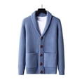 thumbnail image 1 of Men's Casual Long Sleeve Cardigan Sweater Shawl Collar Button Down Cable Knit Sweaters with Pockets, 1 of 9