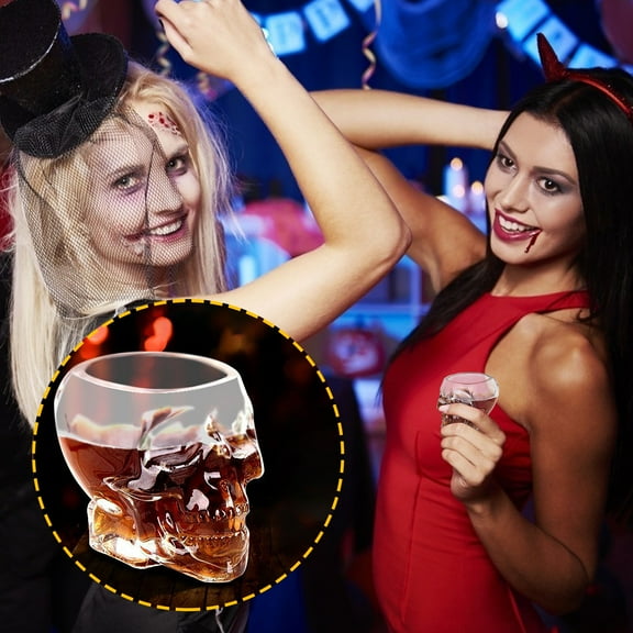 Harliver Halloween Skull Glass Cup, 3.5oz Wine Glass Multipurpose Clear Skull Face Drinking Cup for Cocktail Margarita Whiskey Juice for Halloween Themed Party Decorations Gifts
