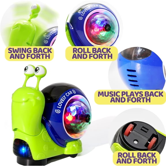 2026 Electric Snail Toy, Luminous Snails Toy Cute Crawling Snail Toys with Music and Light Party Birthday Gifts for Boys Girls (Green)