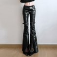 thumbnail image 2 of Lace Stitching Leather Bell-bottom Pants, 2 of 5