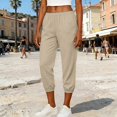 thumbnail image 7 of Casual Capri Pants for Women Summer Lightweight Drawstring Elastic Waist Pants with Pockets by Yigetop Beige 2XL, 7 of 7