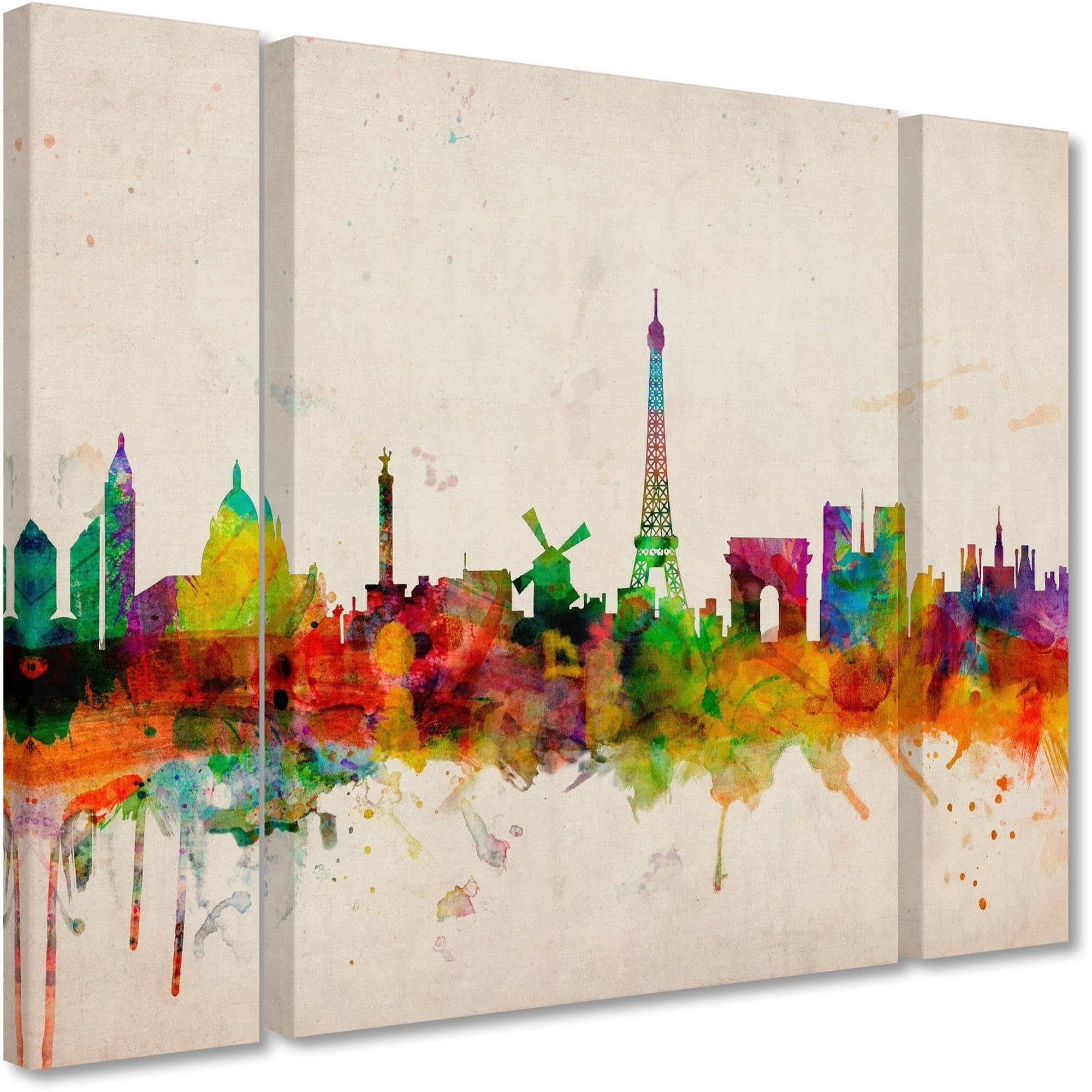 Trademark Fine Art "Paris Skyline" Canvas Art by Michael Tompsett Three Panel Set