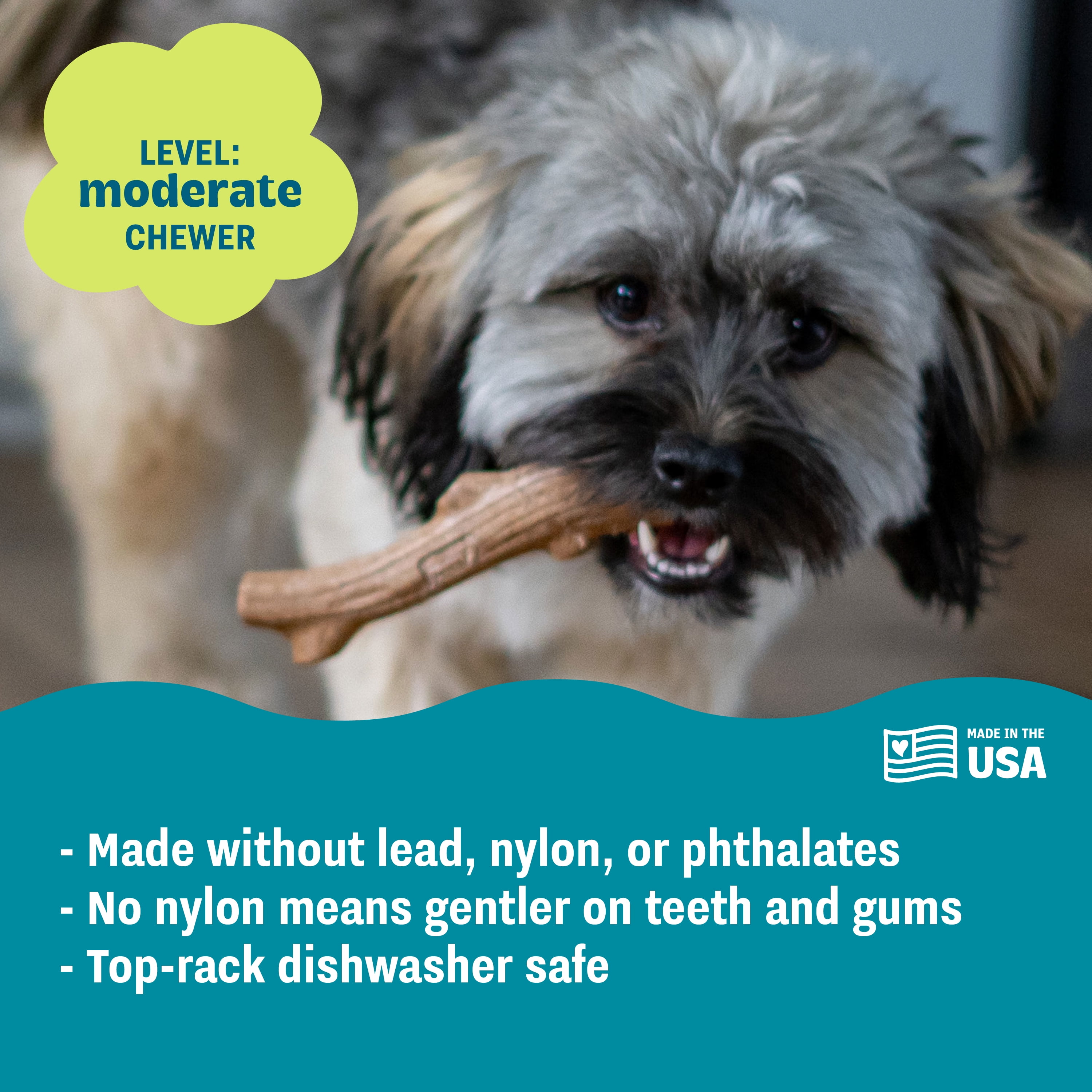 Pupstages by Petstages Super Dogwood Dog Chew Toy – Real-Wood Blend, Natural Wood Flavor & Texture, Moderate Chewers, XS, 6"