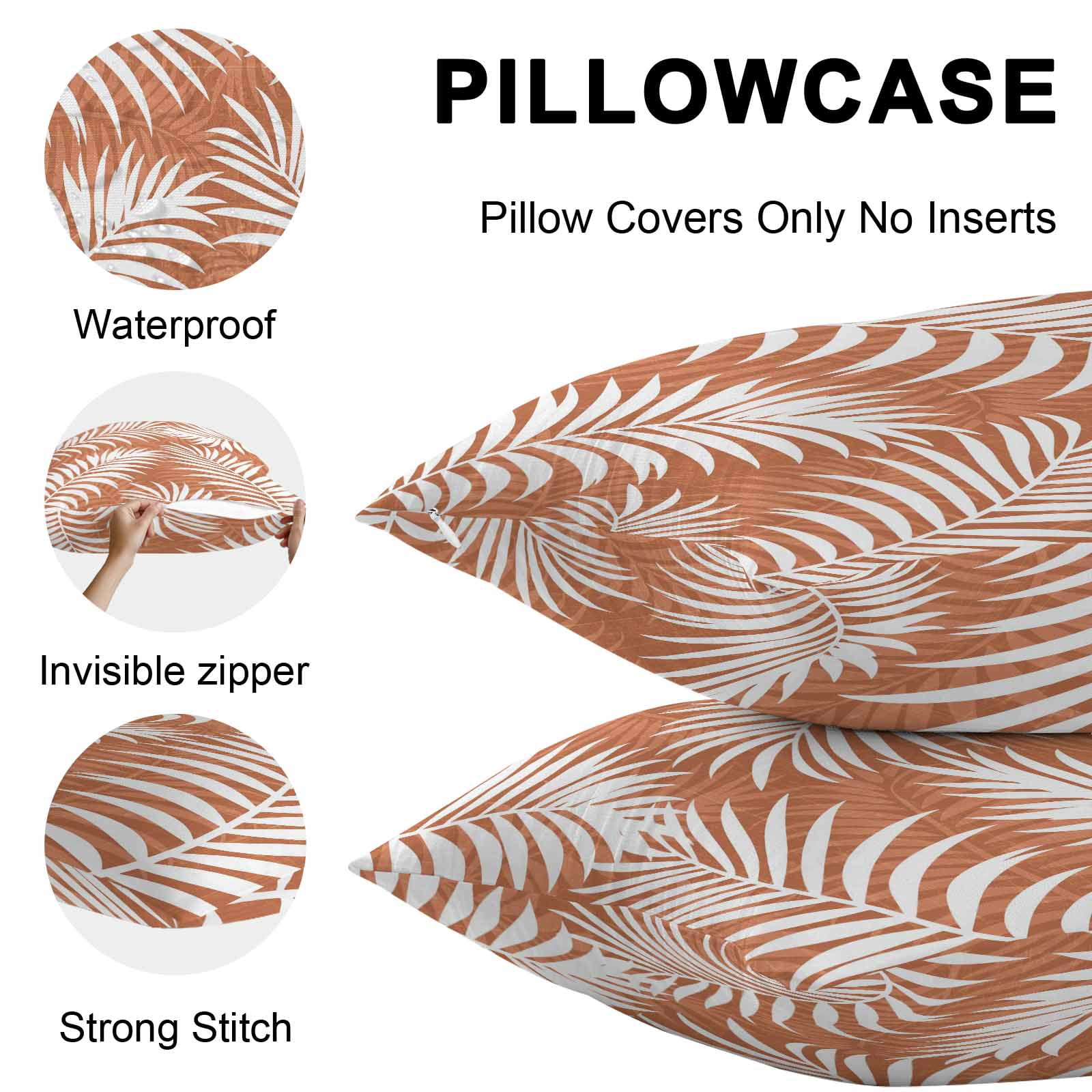 Outdoor Waterproof Throw Pillow Covers Set of 2 Summer Palm Leaves Decorative Pillowcases Square Outdoor Pillows Cushion Case 18x18 Inch Orange Tropical Leaf Plant Patio Pillows for Couch Sofa Bed
