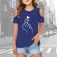 thumbnail image 2 of NAFUU Girls T Shirts Finger Heart Graphic T-Shirts Off Shoulder Short Sleeve O-Neck Blouse For Children Daily Wear Versatile Baby Girl Clothes 11-12 Years, 2 of 6
