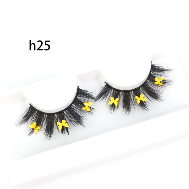 Nvzi 1 par de pestañas postizas con purpurina y lentejuelas de colores, pestañas postizas de visón esponjoso para fiesta, maquillaje de escenario, pestañas postizas coloridas (h25)