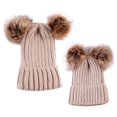 thumbnail image 1 of Sombreros Crochet Knit Hairball Beanie Hat 2PCS Beige Sunnimix Gorro para padres e hijos, 1 of 8