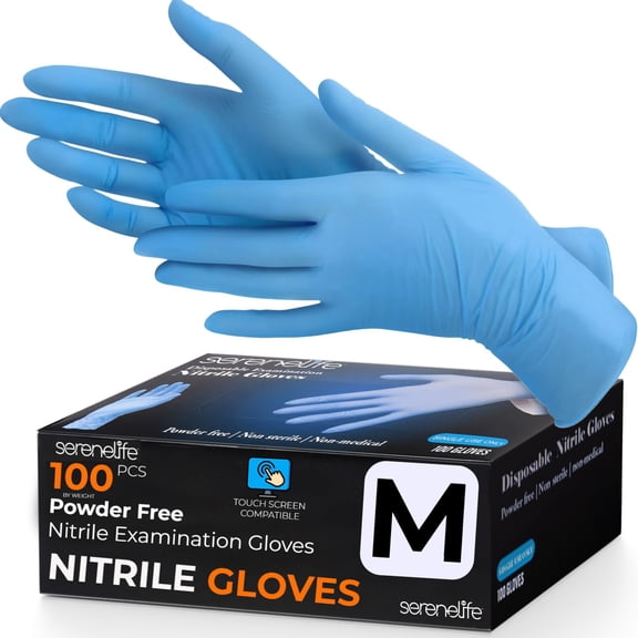 SereneLife 100 Pcs. Soft Industrial Gloves - Nitrile and Vinyl Gloves Powder Free Disposable Gloves (Medium Size)