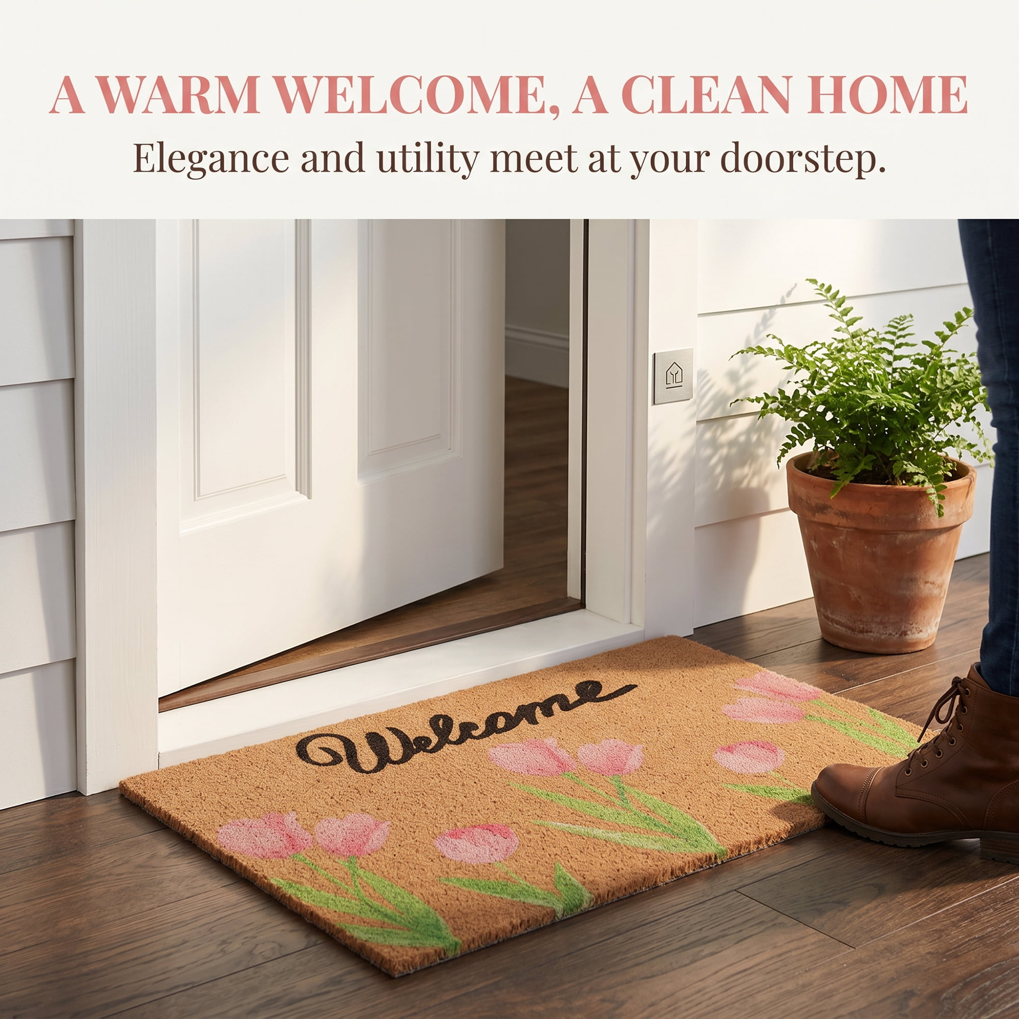 Unique Bargains Natural Coir Non-Slip Backing Waterproof Doormat Brown Tulip 28" x 18"