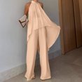 thumbnail image 4 of Women's 2 Piece Sets Asymmetric Sleeveless Crew Neck Tops and Wide Leg Palazzo Pants Beach Vacation Outfits, M, 4 of 5