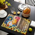 thumbnail image 3 of Farmhouse Rooster Placemats Set of 6, Retro Botanical Sunflower Floral Wood Placemats for Dining Table, Place Mats for Kitchen Tabletop, Waterproof Wipeable Dining Table Mats Set, 3 of 9