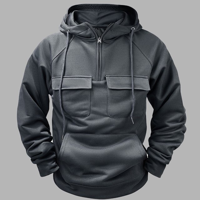 Sudadera con capucha para hombre, de manga larga, lisa, con múltiples bolsillos, de forro polar y cremallera, de poliéster.