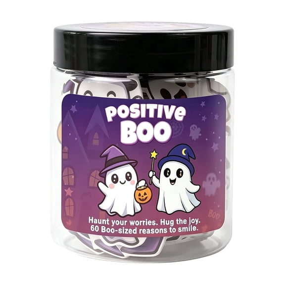 Halloween Positive Boo Jar with 60 Motivational Cards, Funny Halloween Decorations for Office and Work, Cute Halloween Gifts for Adults 1 Pack
