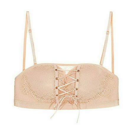 

YIWEI Strapless Padded Lace Bra Push Up Bralette Tube Top Brassiere Wedding Bride Skin 38