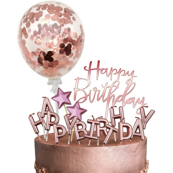 Rose Gold Birthday Cake Topper, by Buzifu