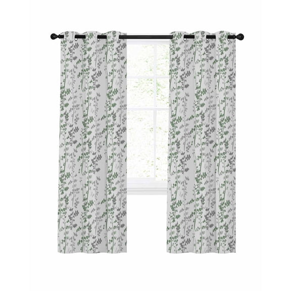Green Grey Botanical Blackout Curtains, Light Blocking Print Window Curtains, Spring Floral Summer Farmhouse Thermal Insulated Window Drapes for Living Room Kitchen Cafe 2 Panels, 84"W x 63"L