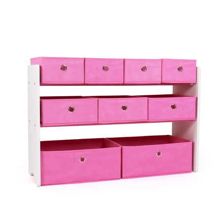 Humble Crew Kids Toy Storage Organizer with 9 Collapsible Fabric Storage Bins, White/Pink
