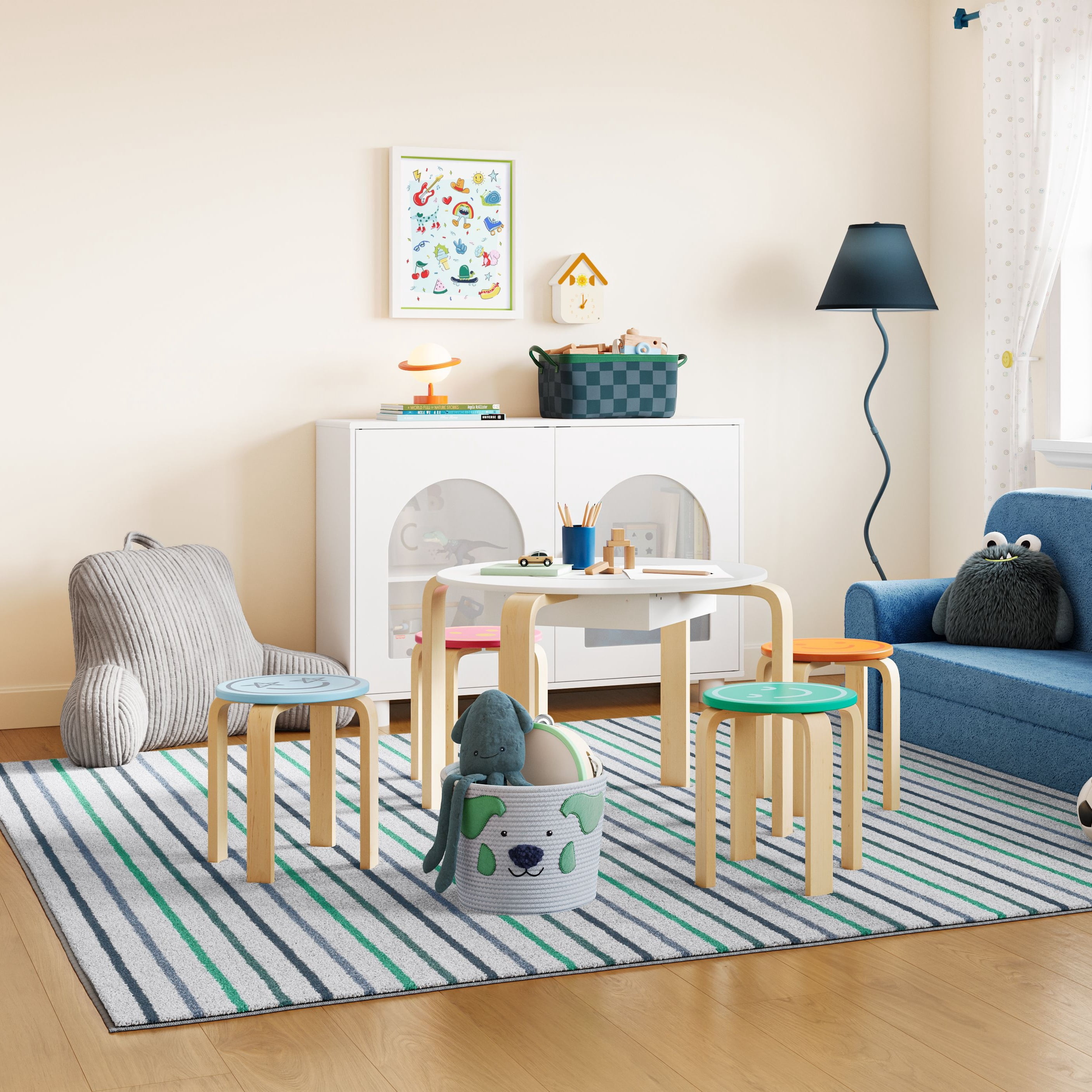 Mainstays Kids Tufted Blue and Green Stripe Area Rug, 8' x 10'