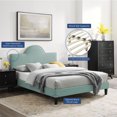 thumbnail image 2 of Platform Bed Frame, King Size, Blue, Velvet, Modern Contemporary, Bedroom Master Guest Suite Room, 2 of 10