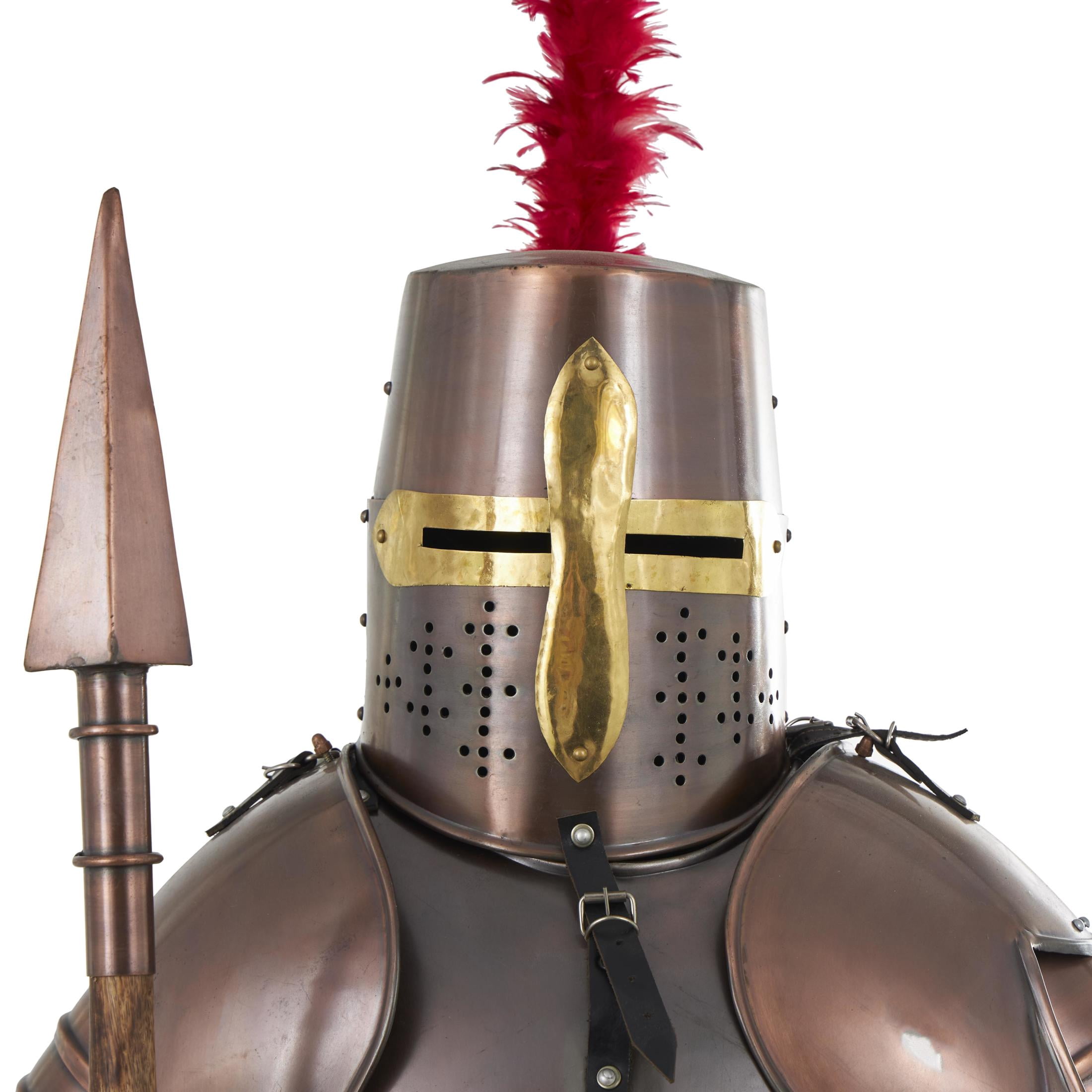 People 79" Stainless Steel Metal Replica Medieval Full Body Suit Armour with Red Plume and Shield, by DecMode
