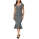 thumbnail image 2 of Vestido midi de cola de pez de tweed de INSPIRE CHIC para mujer con escote cuadrado y mangas cortas, ropa formal para el trabajo, negro, XL, 2 of 6